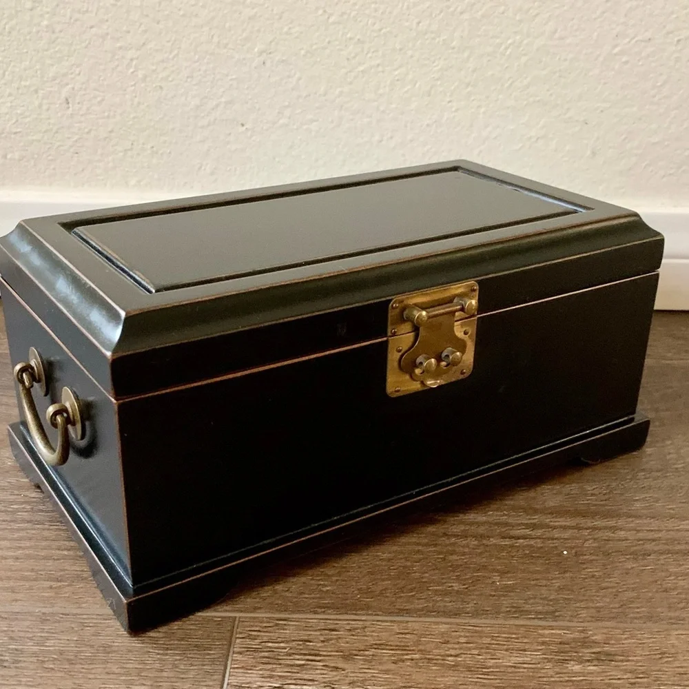 Vintage Wooden Asian Jewelry Box With A Key